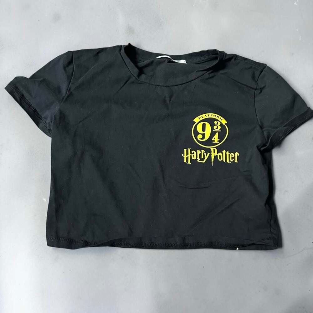 Harry Potter Platform 9 3/4 Black Baby Tee Crop Top Women's M